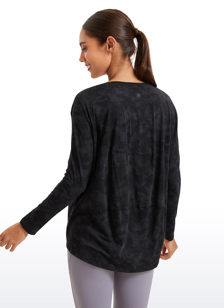 CRZ YOGA Women's Casual Loose Fit Pima Cotton Long Sleeves Boat Neck Misty Merlot