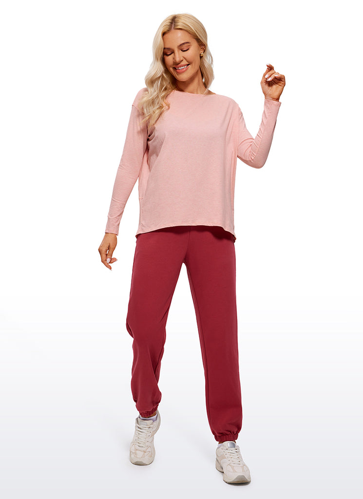 CRZ YOGA Women's Casual Loose Fit Pima Cotton Long Sleeves Boat Neck Peach Pink