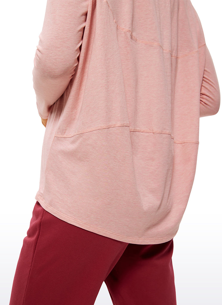 CRZ YOGA Women's Casual Loose Fit Pima Cotton Long Sleeves Boat Neck Cinnamon Ash