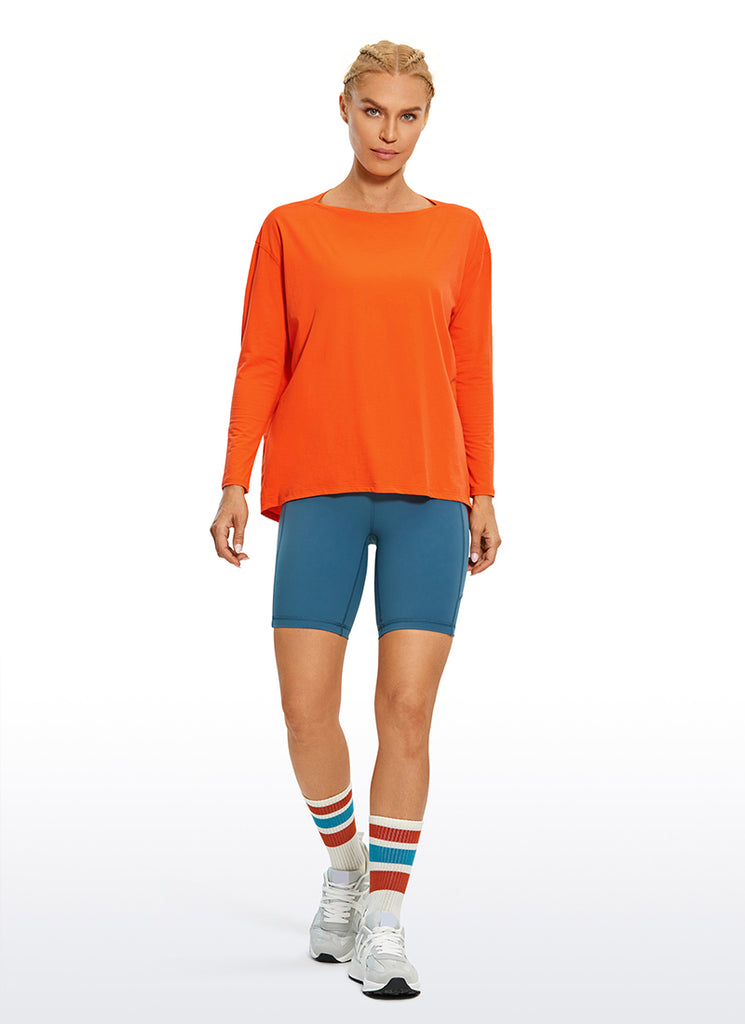 CRZ YOGA Women's Casual Loose Fit Pima Cotton Long Sleeves Boat Neck Coast stone Brown