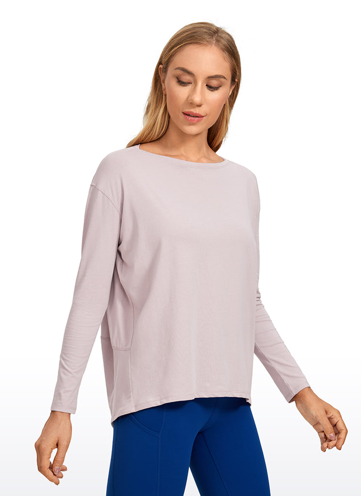 CRZ YOGA Women's Casual Loose Fit Pima Cotton Long Sleeves Boat Neck Cinnamon Ash