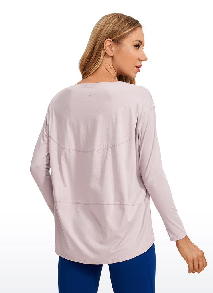 CRZ YOGA Women's Casual Loose Fit Pima Cotton Long Sleeves Boat Neck Cinnamon Ash