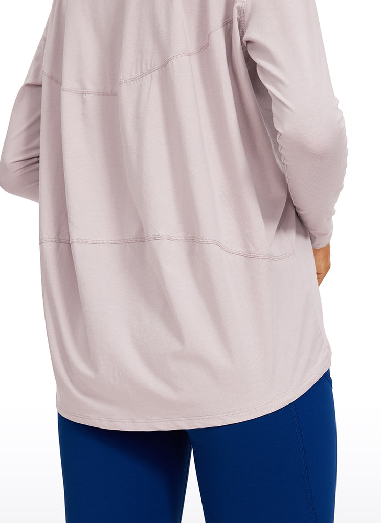 CRZ YOGA Women's Casual Loose Fit Pima Cotton Long Sleeves Boat Neck Cinnamon Ash
