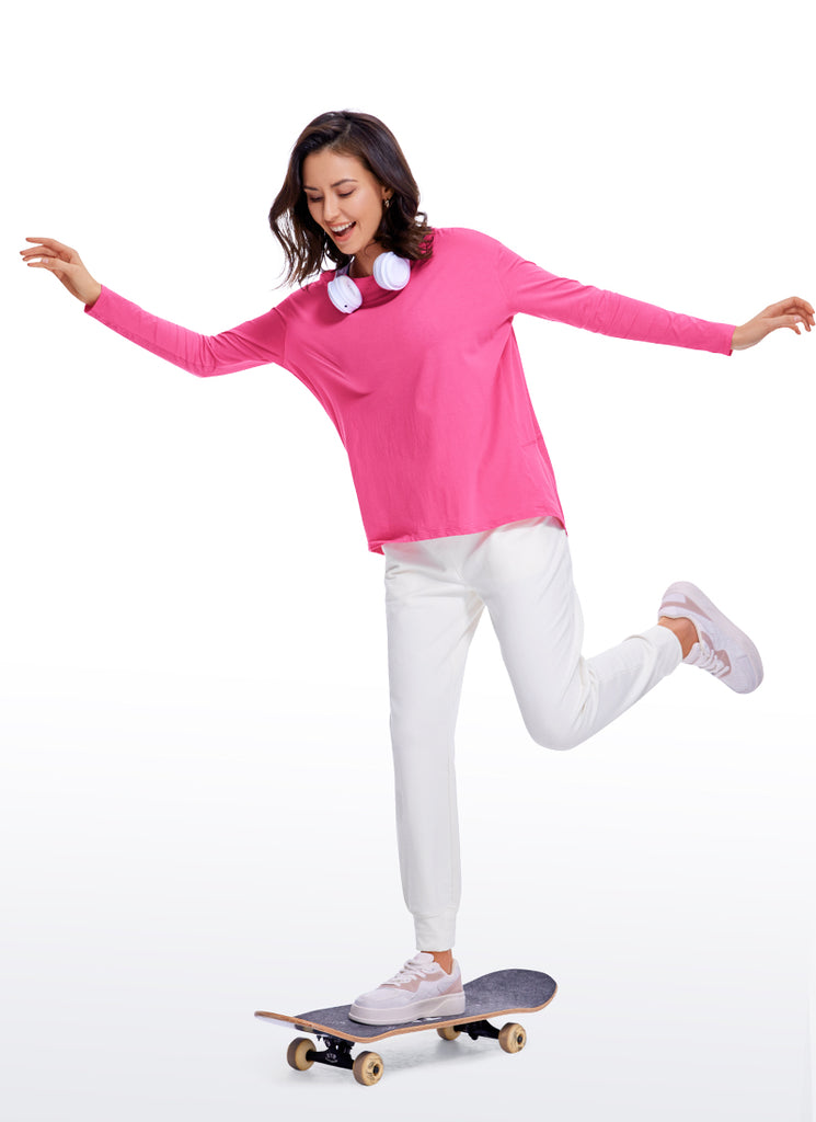 CRZ YOGA Women's Casual Loose Fit Pima Cotton Long Sleeves Boat Neck Smoky Blush