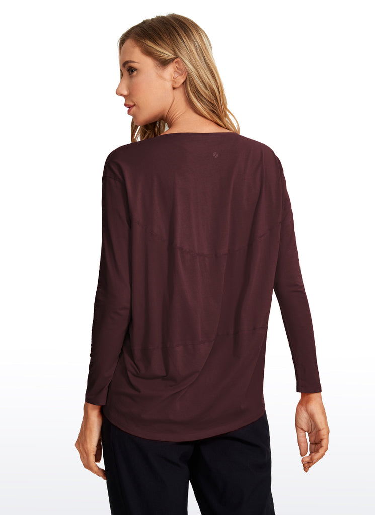CRZ YOGA Women's Casual Loose Fit Pima Cotton Long Sleeves Boat Neck Smoky Blush