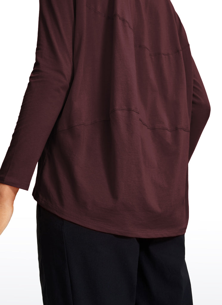 CRZ YOGA Women's Casual Loose Fit Pima Cotton Long Sleeves Boat Neck Smoky Blush