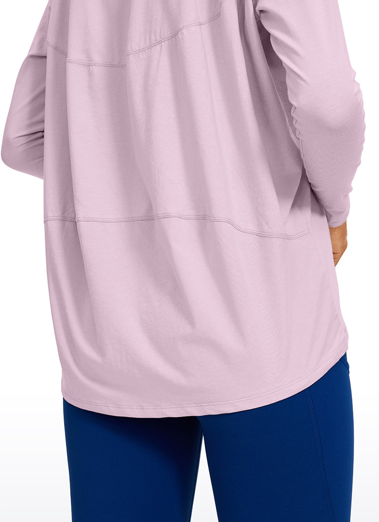 CRZ YOGA Women's Casual Loose Fit Pima Cotton Long Sleeves Boat Neck White Opal