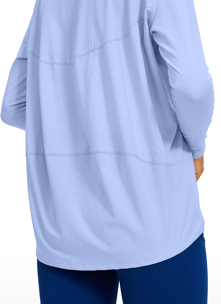 CRZ YOGA Women's Casual Loose Fit Pima Cotton Long Sleeves Boat Neck Tie Dye Smoke Ink