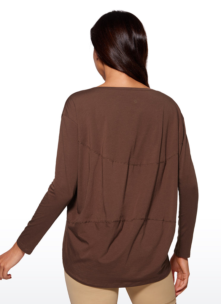 CRZ YOGA Women's Casual Loose Fit Pima Cotton Long Sleeves Boat Neck White Opal