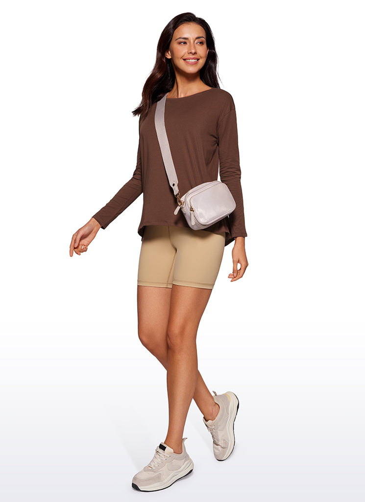 CRZ YOGA Women's Casual Loose Fit Pima Cotton Long Sleeves Boat Neck White Opal