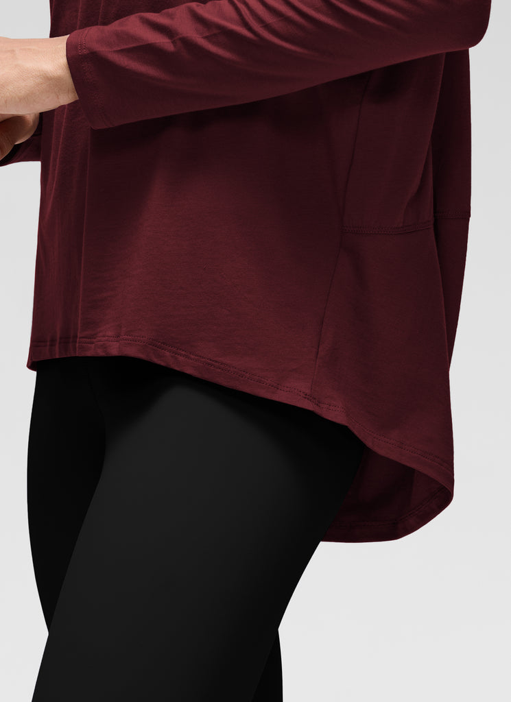 CRZ YOGA Women's Casual Loose Fit Pima Cotton Long Sleeves Boat Neck Red Merlot