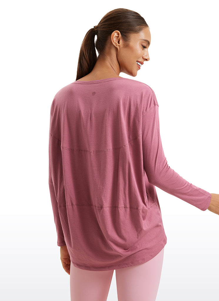 CRZ YOGA Women's Casual Loose Fit Pima Cotton Long Sleeves Boat Neck Berry heather
