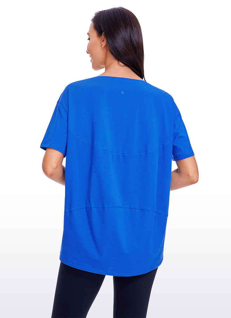 CRZ YOGA Women's Yoga Loose Fit Pima Cotton Short Sleeves Boat Neck Misty Merlot