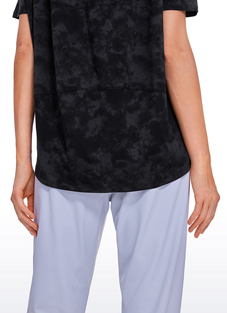 CRZ YOGA Women's Yoga Loose Fit Pima Cotton Short Sleeves Boat Neck purple gray