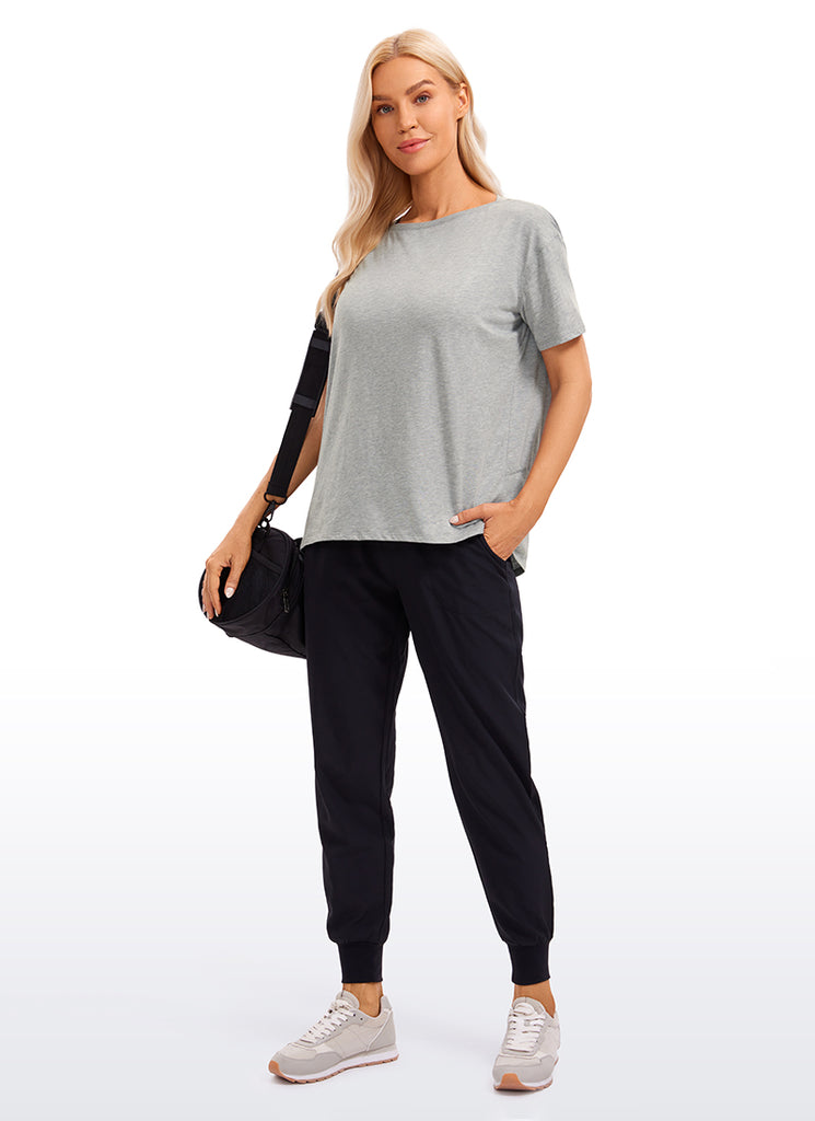 CRZ YOGA Women's Yoga Loose Fit Pima Cotton Short Sleeves Boat Neck Graphite Green