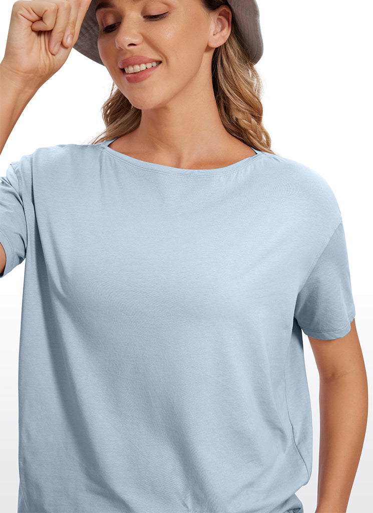 CRZ YOGA Women's Yoga Loose Fit Pima Cotton Short Sleeves Boat Neck Green Jade