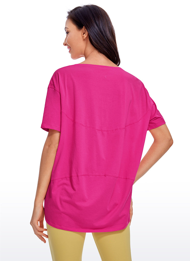 CRZ YOGA Women's Yoga Loose Fit Pima Cotton Short Sleeves Boat Neck White Opal