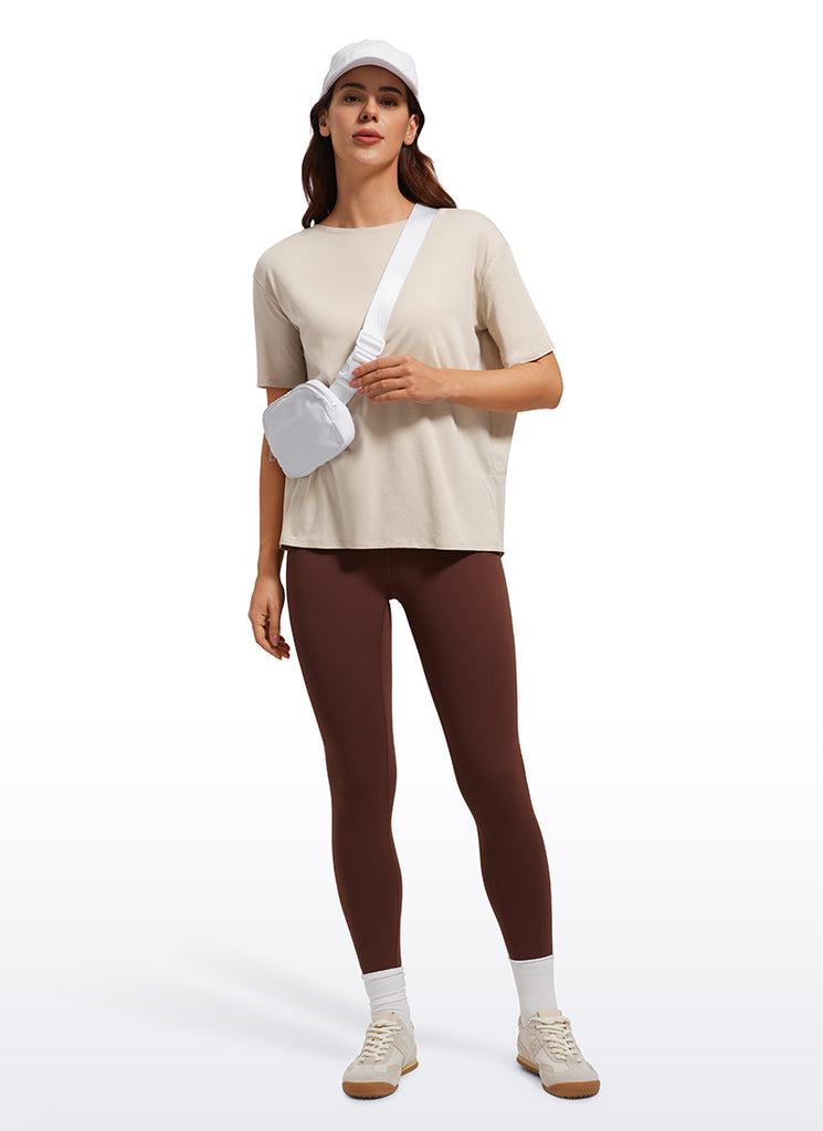 CRZ YOGA Women's Yoga Loose Fit Pima Cotton Short Sleeves Boat Neck Mojave Tan