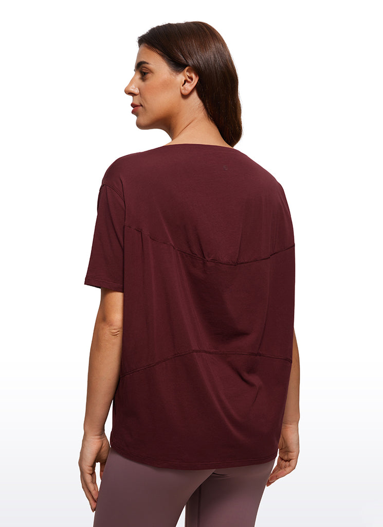 CRZ YOGA Women's Yoga Loose Fit Pima Cotton Short Sleeves Boat Neck Grey Sage