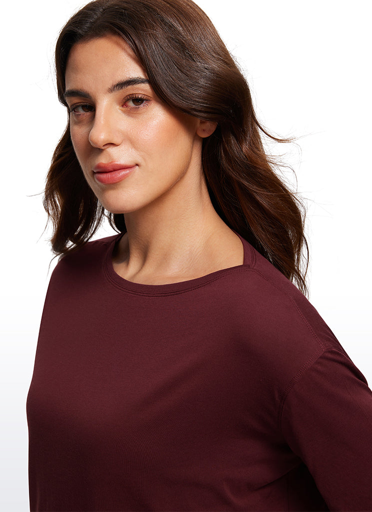 CRZ YOGA Women's Yoga Loose Fit Pima Cotton Short Sleeves Boat Neck Grey Sage