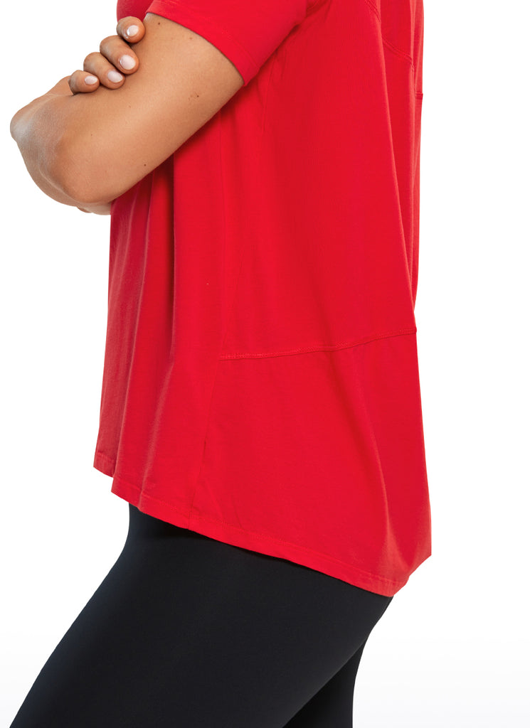 CRZ YOGA Women's Yoga Loose Fit Pima Cotton Short Sleeves Boat Neck Festival Red