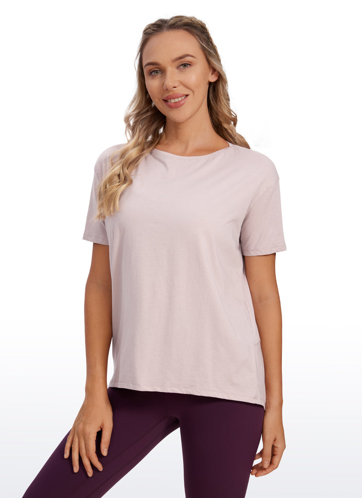 CRZ YOGA Women's Yoga Loose Fit Pima Cotton Short Sleeves Boat Neck Festival Red