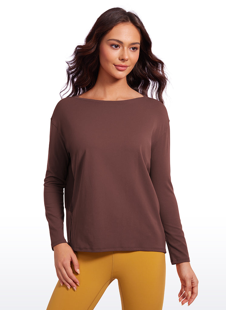 CRZ YOGA Women Butterluxe Yoga Back Hem Loose Fit Lounge Long Sleeves Black