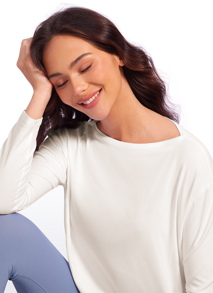 CRZ YOGA Women Butterluxe Yoga Back Hem Loose Fit Lounge Long Sleeves Taupe