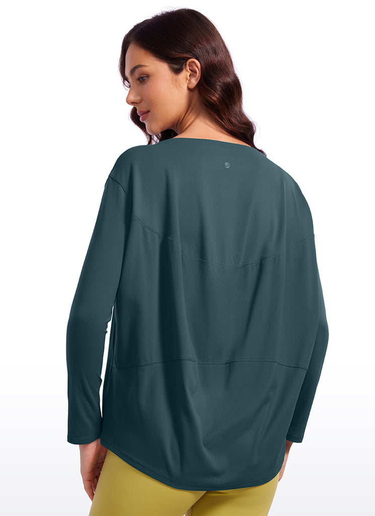 CRZ YOGA Women Butterluxe Yoga Back Hem Loose Fit Lounge Long Sleeves White Apricot