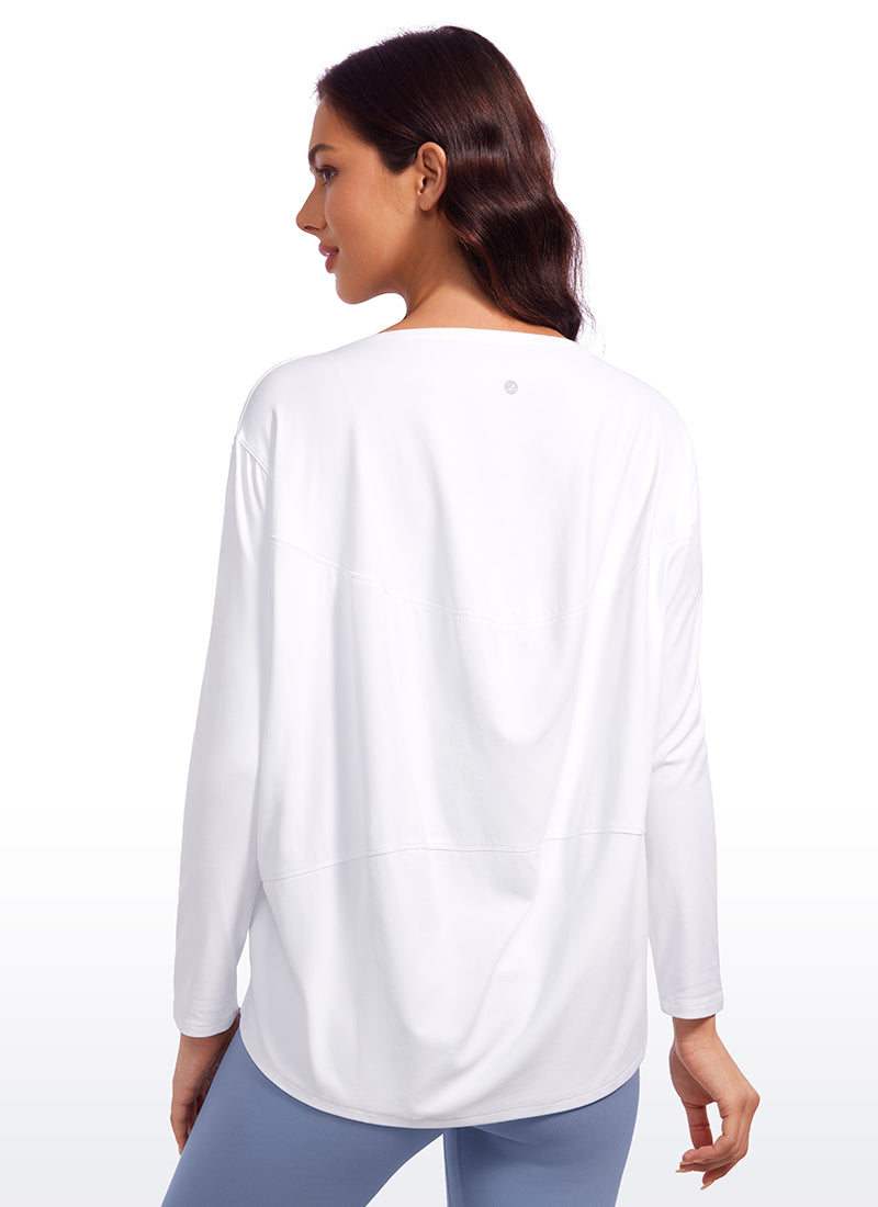 CRZ YOGA Women Butterluxe Yoga Back Hem Loose Fit Lounge Long Sleeves White