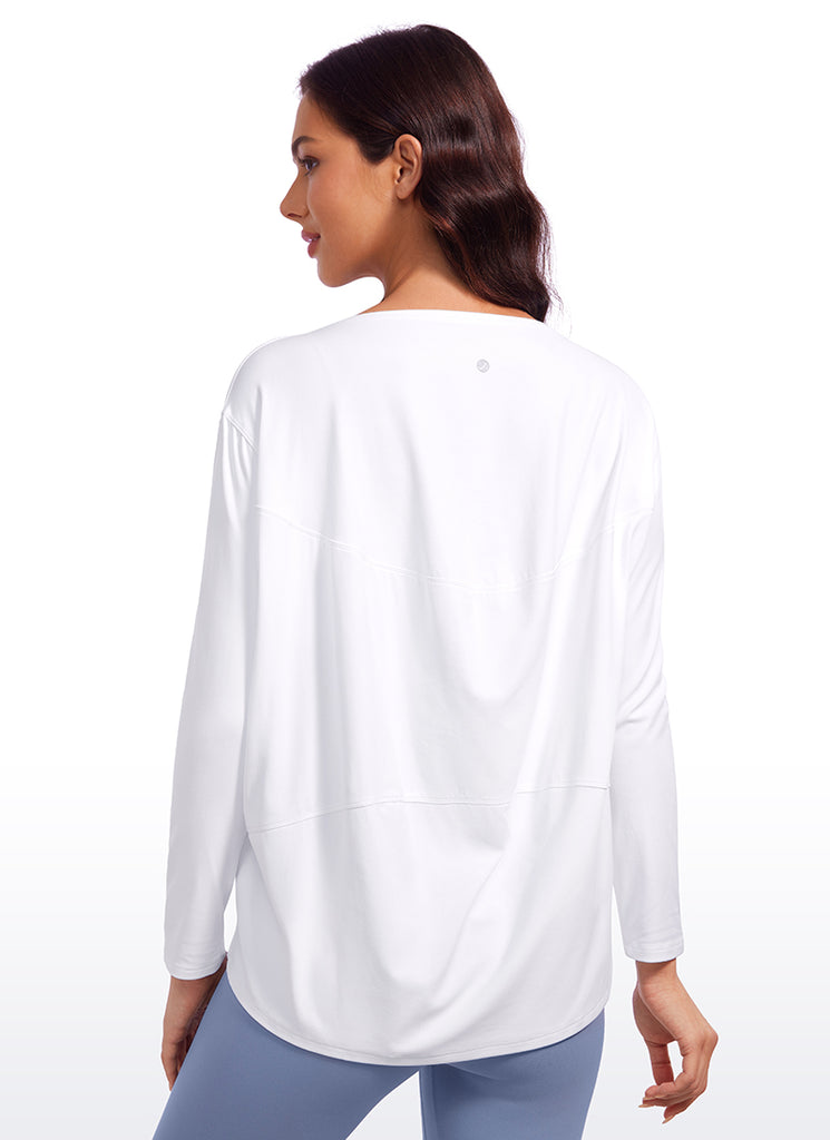 CRZ YOGA Women Butterluxe Yoga Back Hem Loose Fit Lounge Long Sleeves White