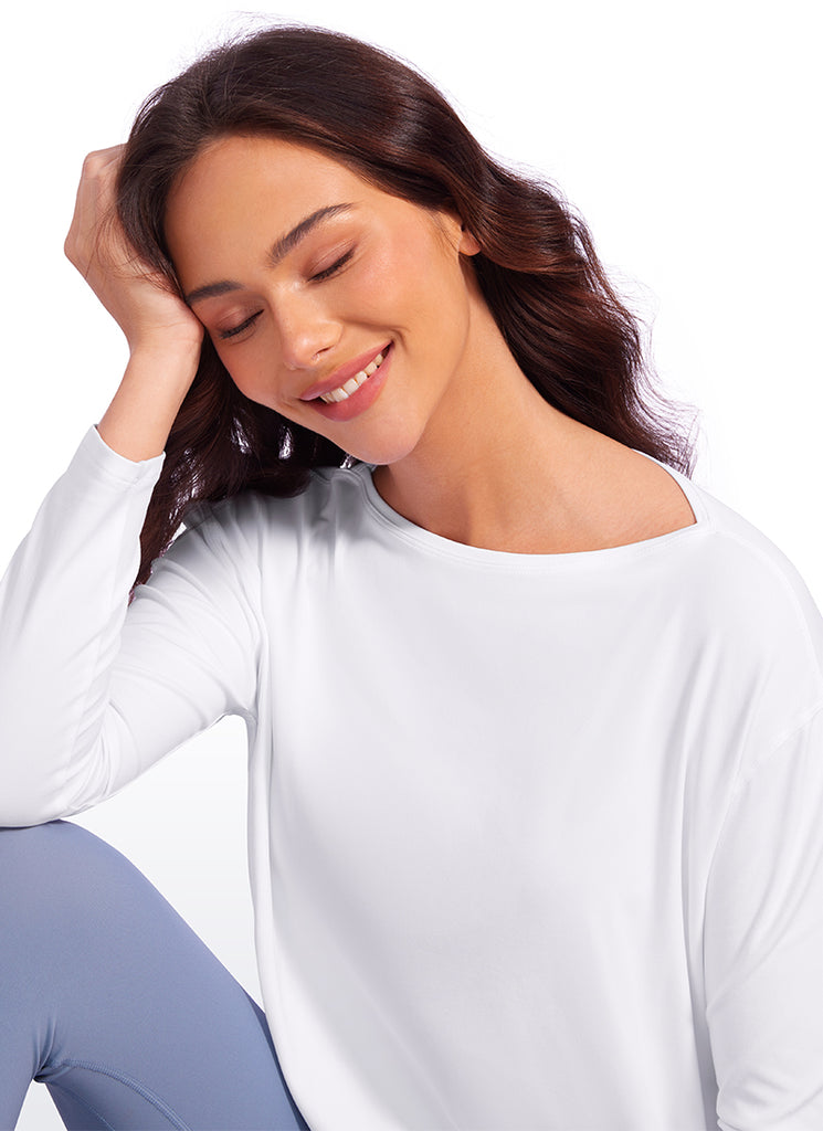 CRZ YOGA Women Butterluxe Yoga Back Hem Loose Fit Lounge Long Sleeves White