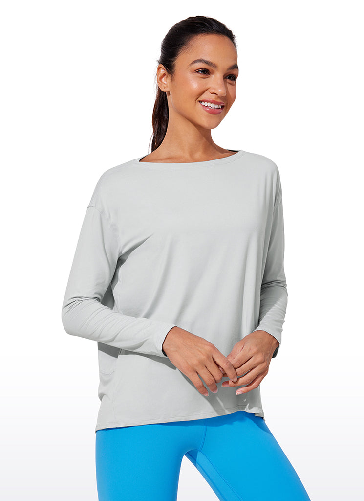 CRZ YOGA Women UPF 50+ Run Lightweight Loose Fit Long Sleeves Slate Blue