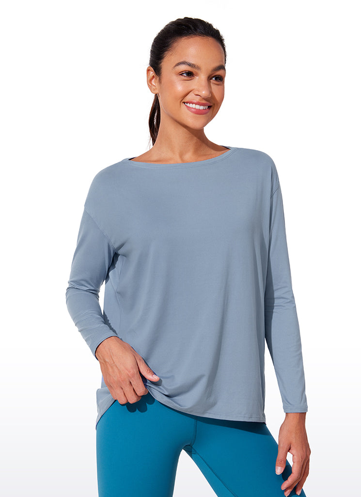CRZ YOGA Women UPF 50+ Run Lightweight Loose Fit Long Sleeves Silver Mist