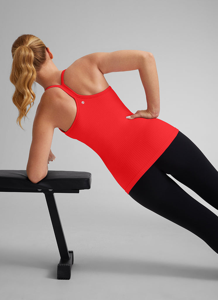 CRZ YOGA Women's Yoga Slim Fit Tops Seamless Built-in Bra Tank Y-back Dark Red