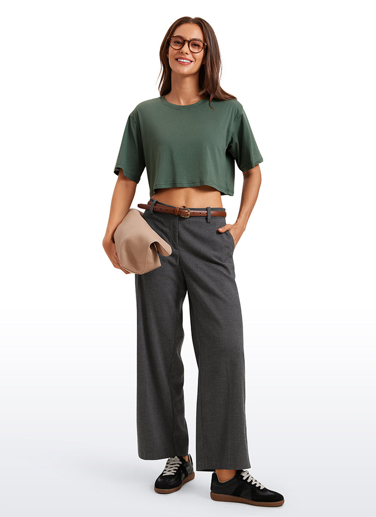 CRZ YOGA Women's Casual Loose Fit Pima Cotton Short Sleeves Cropped White