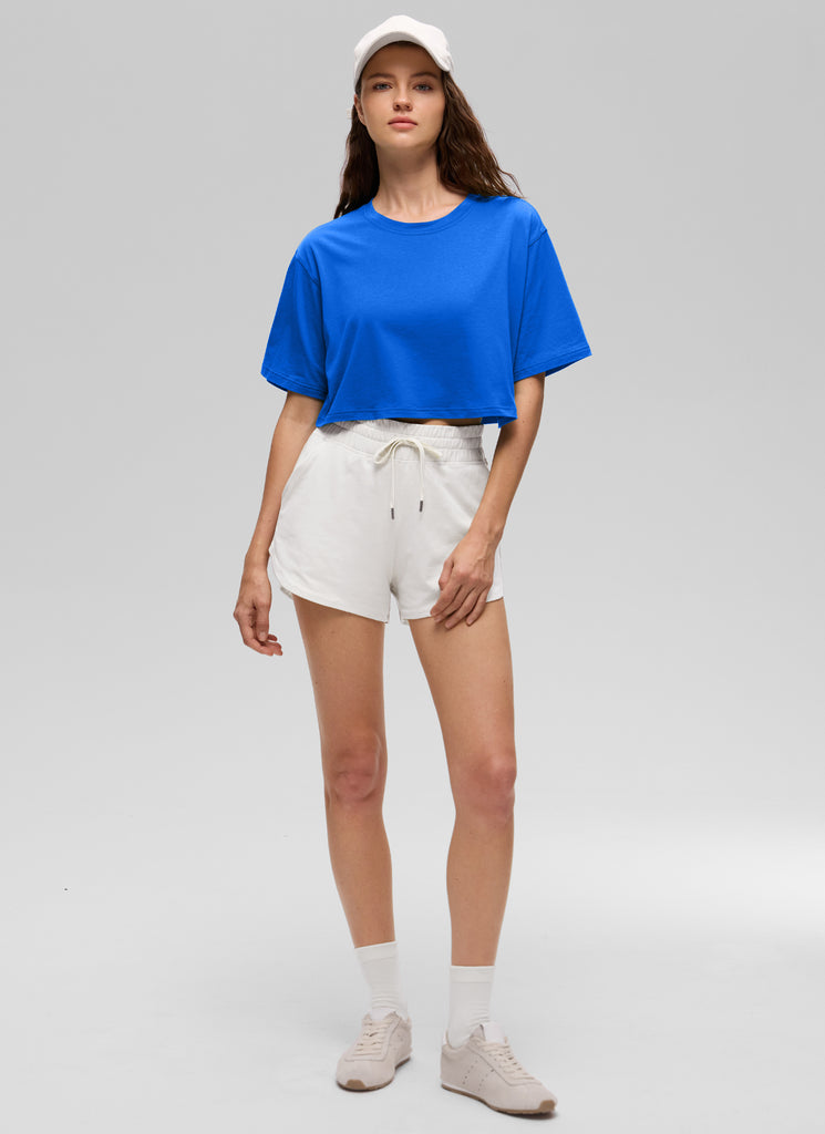 CRZ YOGA Women's Casual Loose Fit Pima Cotton Short Sleeves Cropped Grey Olive