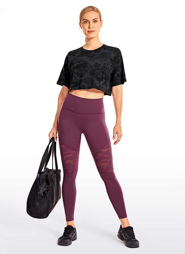 CRZ YOGA Women's Casual Loose Fit Pima Cotton Short Sleeves Cropped Camo Multi 6