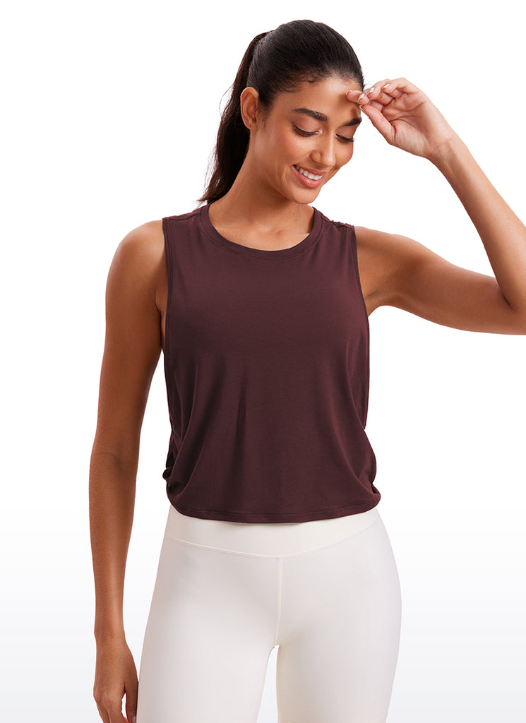 CRZ YOGA Women's Yoga Loose Fit Top Pima Cotton Crop Tank Deep Armhole Dark Red 2