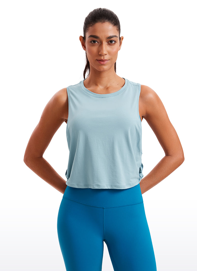 CRZ YOGA Women's Yoga Loose Fit Top Pima Cotton Crop Tank Deep Armhole Pure Blue