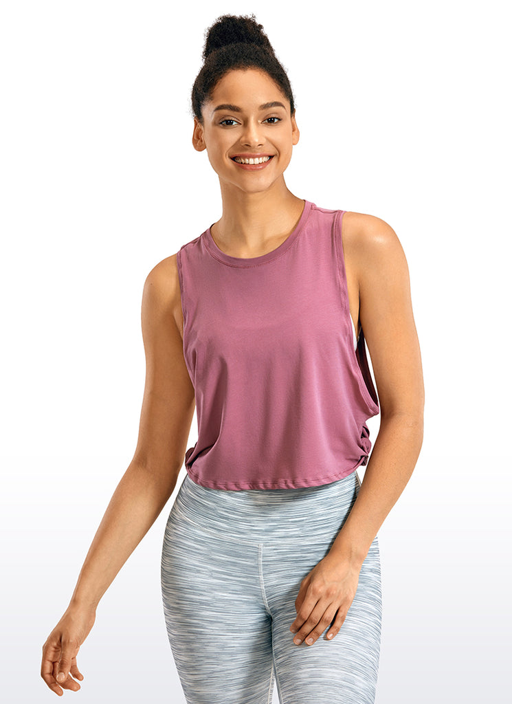 CRZ YOGA Women's Yoga Loose Fit Top Pima Cotton Crop Tank Deep Armhole Moss Rose