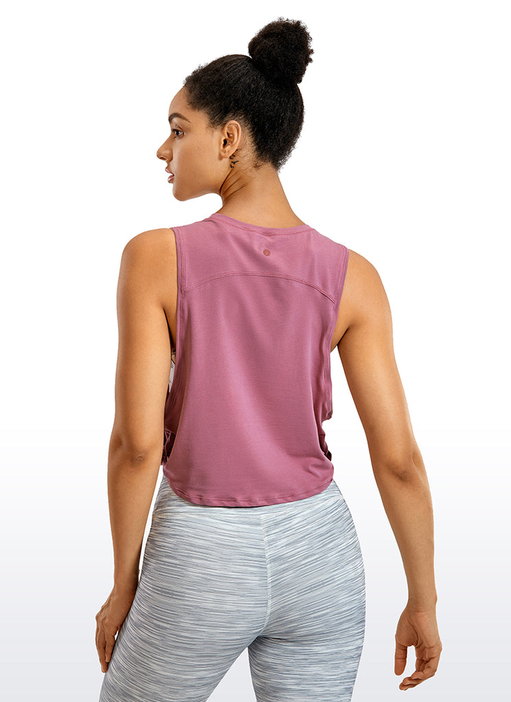 CRZ YOGA Women's Yoga Loose Fit Top Pima Cotton Crop Tank Deep Armhole Moss Rose