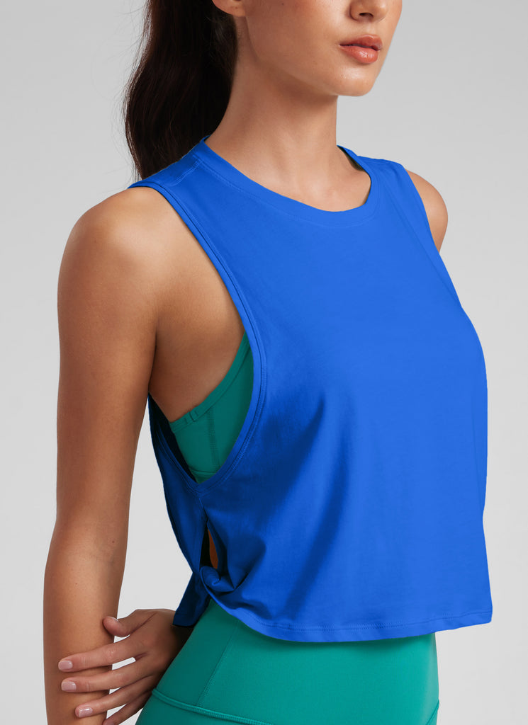 CRZ YOGA Women's Yoga Loose Fit Top Pima Cotton Crop Tank Deep Armhole Grey Olive