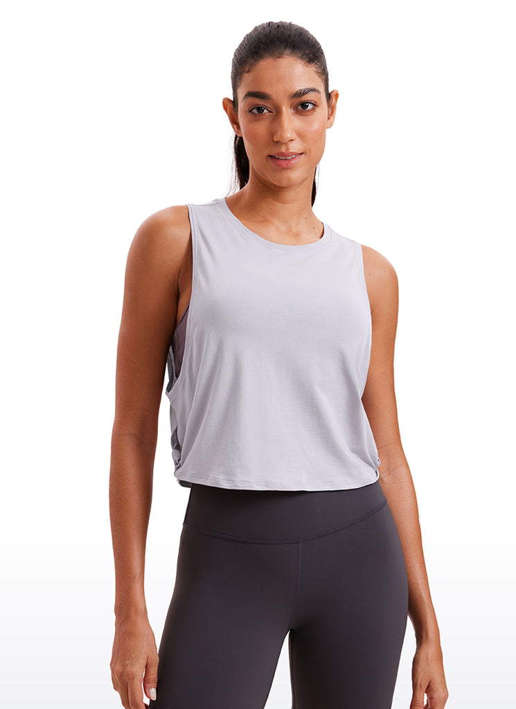 CRZ YOGA Women's Yoga Loose Fit Top Pima Cotton Crop Tank Deep Armhole Iced Iris