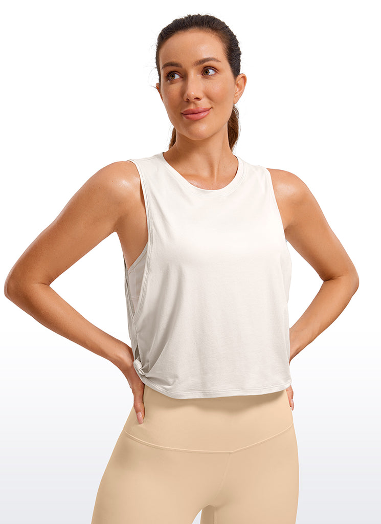 CRZ YOGA Women's Yoga Loose Fit Top Pima Cotton Crop Tank Deep Armhole Sonic Pink