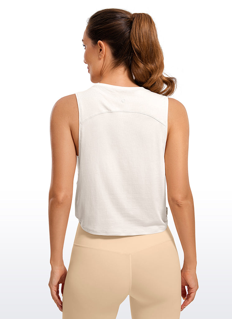 CRZ YOGA Women's Yoga Loose Fit Top Pima Cotton Crop Tank Deep Armhole Sonic Pink