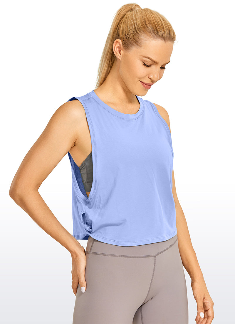 CRZ YOGA Women's Yoga Loose Fit Top Pima Cotton Crop Tank Deep Armhole White