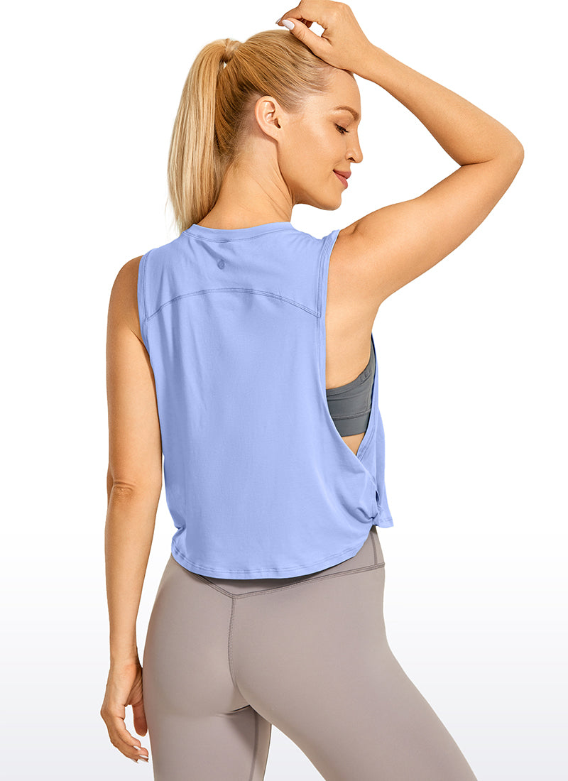 CRZ YOGA Women's Yoga Loose Fit Top Pima Cotton Crop Tank Deep Armhole White
