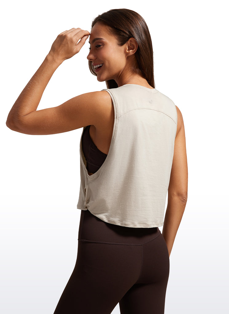CRZ YOGA Women's Yoga Loose Fit Top Pima Cotton Crop Tank Deep Armhole Pure Blue