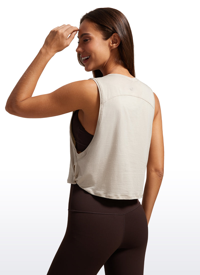 CRZ YOGA Women's Yoga Loose Fit Top Pima Cotton Crop Tank Deep Armhole Mojave Tan